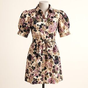 Who What Wear Puff Sleeve Floral Button Front Dress XS Belted Pockets Size XS/S